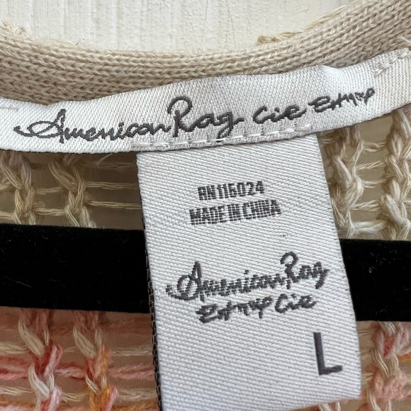 American Rag Open Knit Boho Stripe Sweater L Coastal Slouchy Beach Pullover - Picture 4 of 6